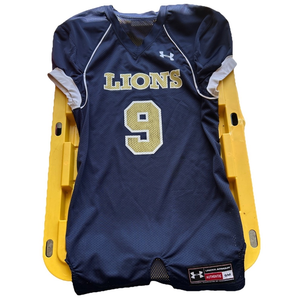Under Armour Mens Lions On Field Football Jersey Navy Gold Number 9 Small 207435